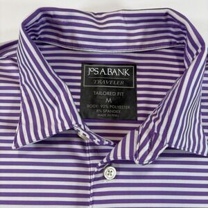Traveler Collection Tailored Fit Stripe Performance Polo Size M Purple Striped